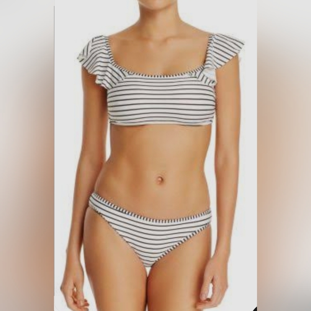 Vince Camuto Black and White Striped Bikini Good Condition Sz LG